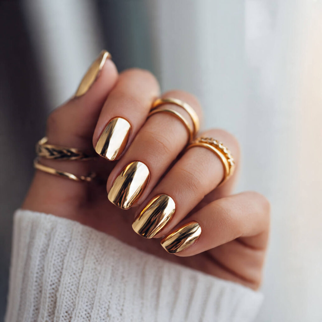 summer nails 2026 Gold Chrome Nails (Solar Luxe) ✨​