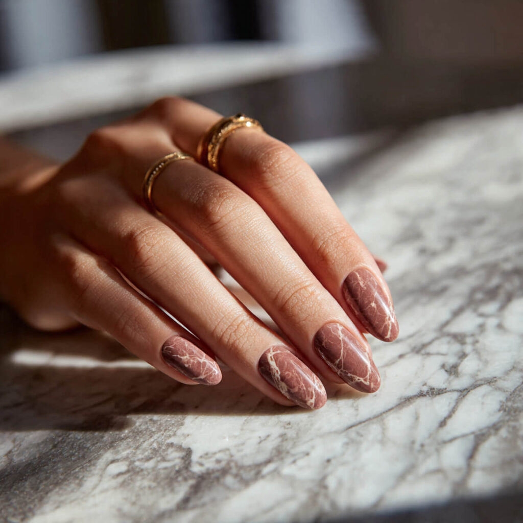 fall nails 2026 Mocha Melt Marble ☕​