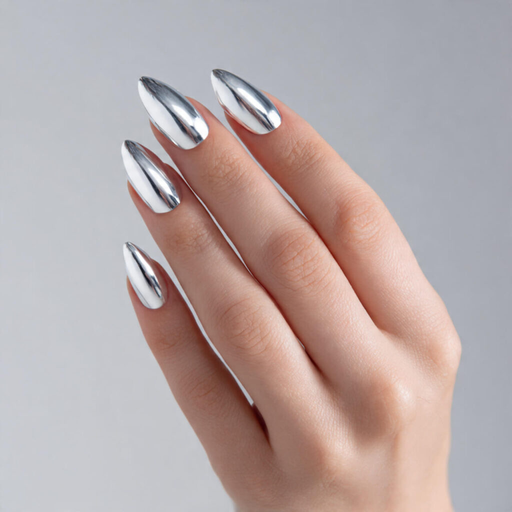 french tip nails Mirror Silver Cut (Futuristic Edge) 🪞​
