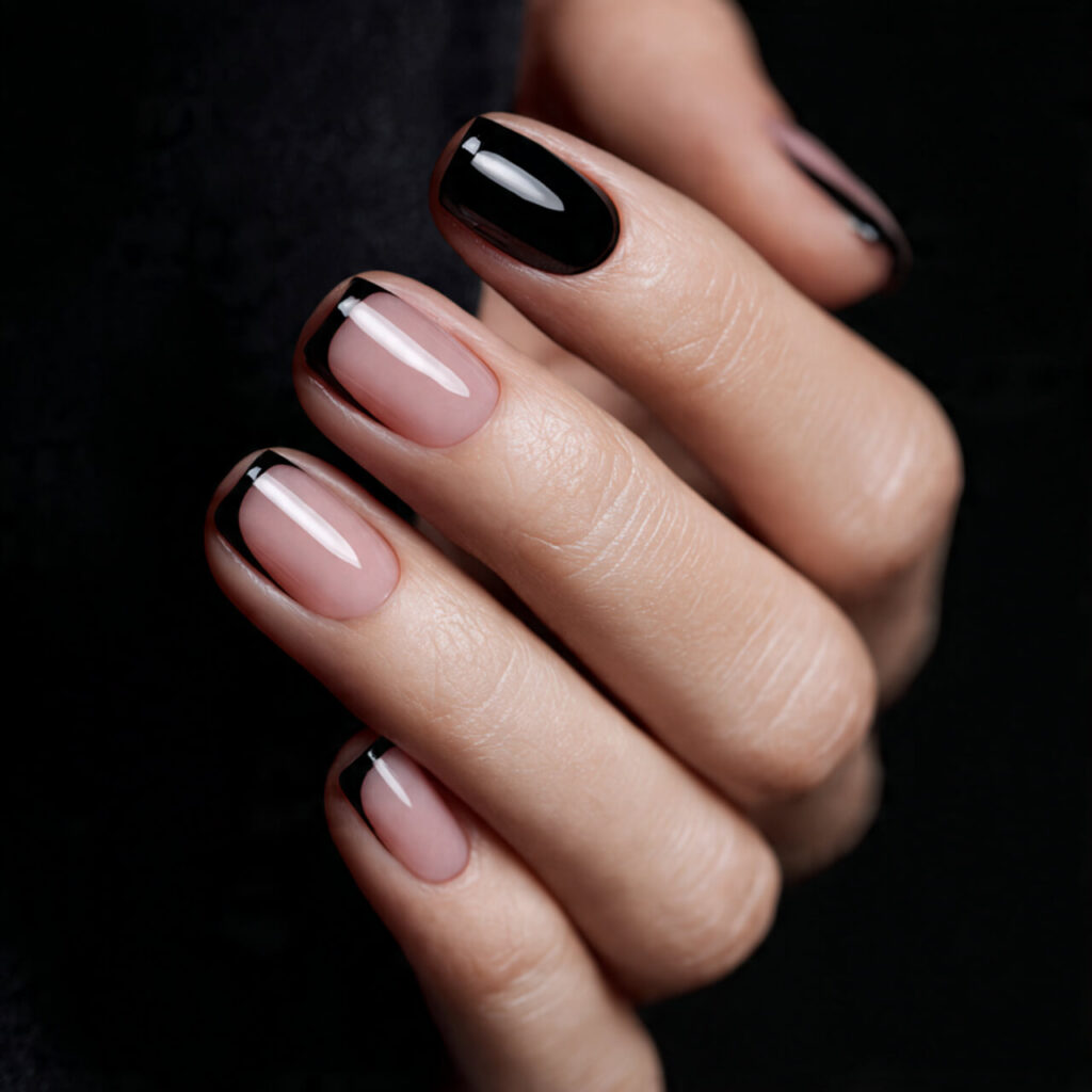french tip nails Contrast Double Lines (Bold Editorial) 🖤​