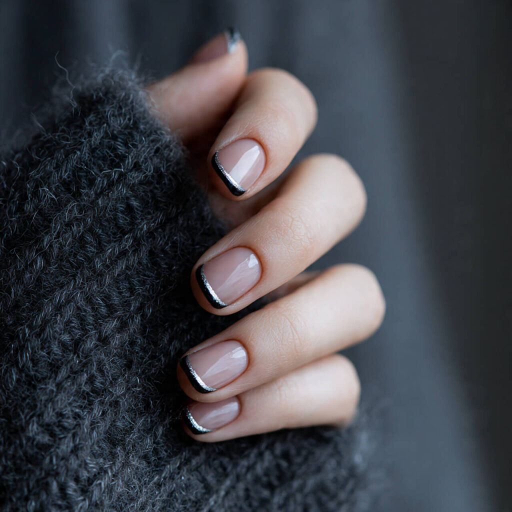 french tip nails Dual Tone Micro Lines (Modern Art Style) 🖤​