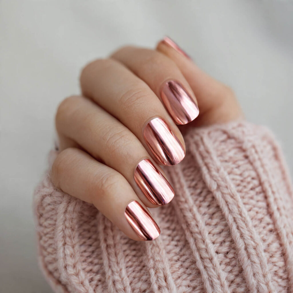summer nails 2026 Rose Gold Chrome Nails (Soft Luxury) 🌸 ​