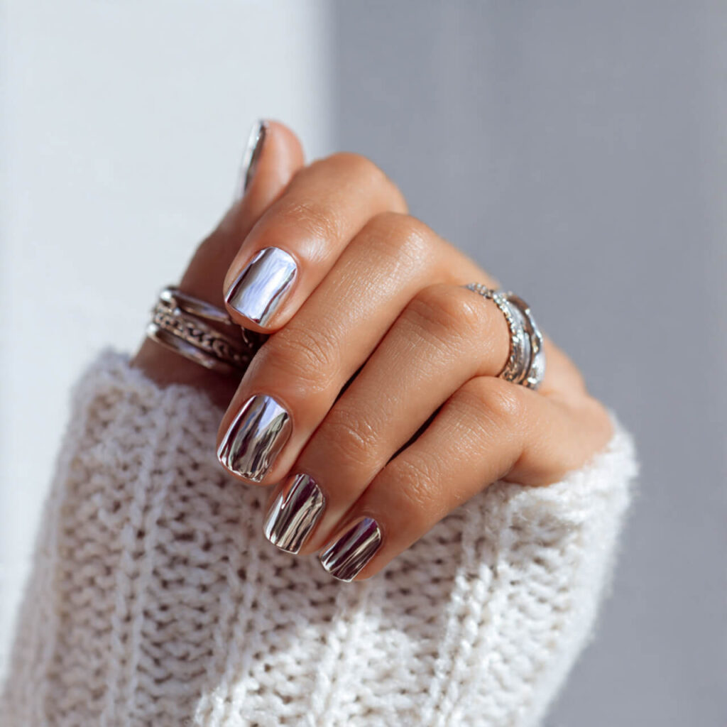 summer nails 2026 Silver Chrome Nails (Modern Chic) 🪞​