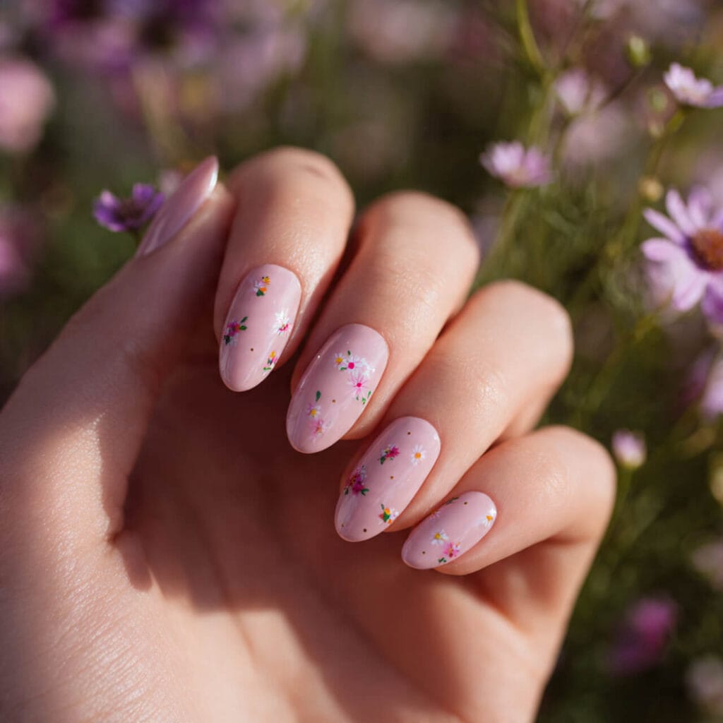 cute mothers day nails 2026 Micro Wildflower Scatter​