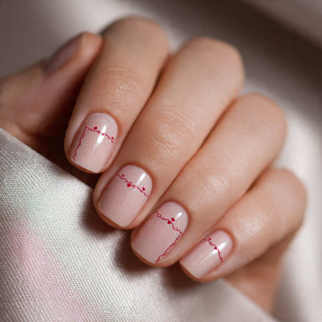 christmas nails 2026 Micro Heart Chain Art