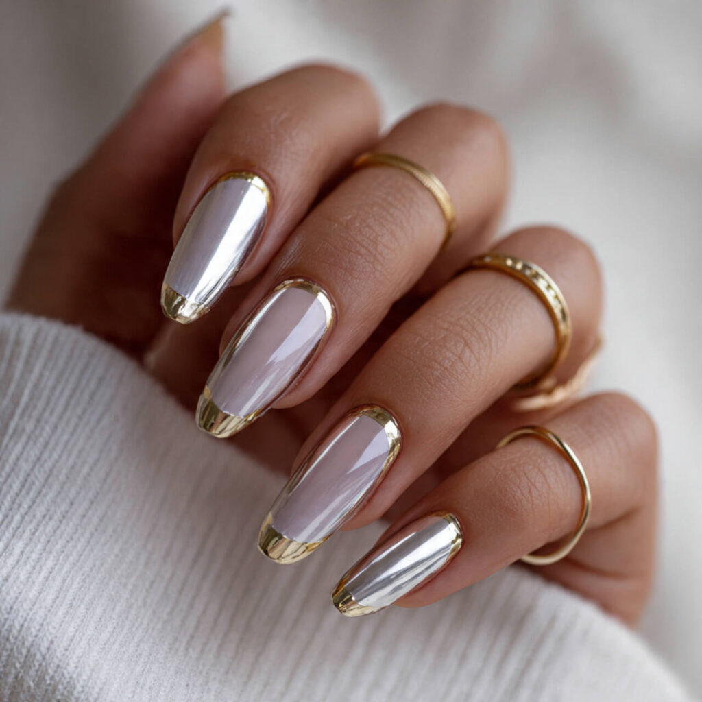 french tip nails Dual Chrome Fade (Modern Editorial) ✨​