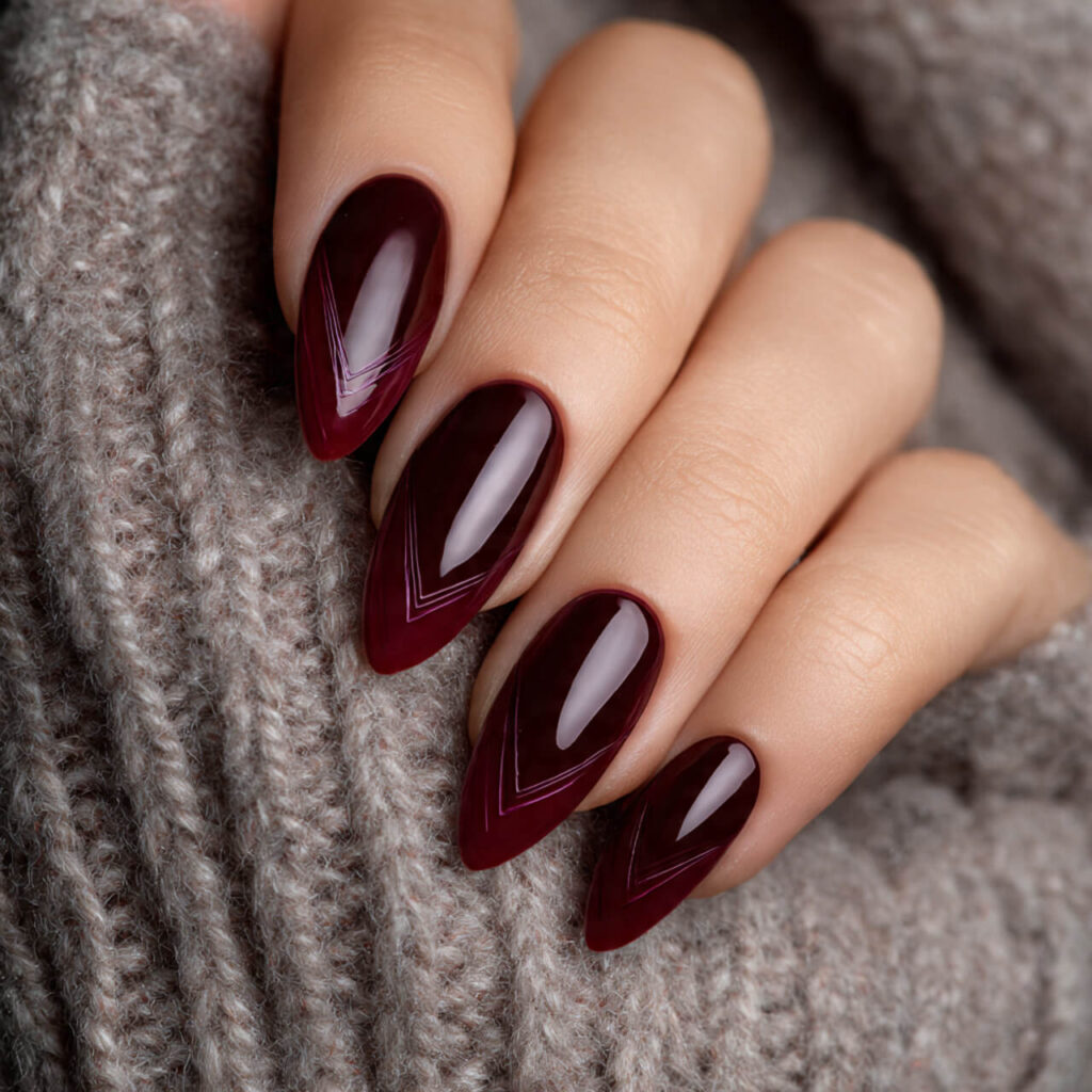 french tip nails Burgundy V-Slant (Elegant Drama) 🍷​