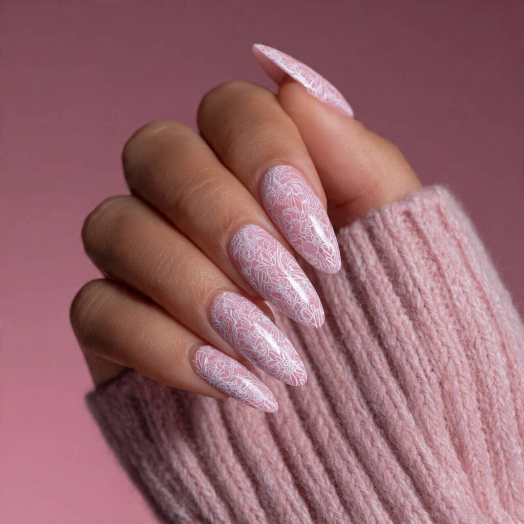 christmas nails 2026 Micro Lace Line Art