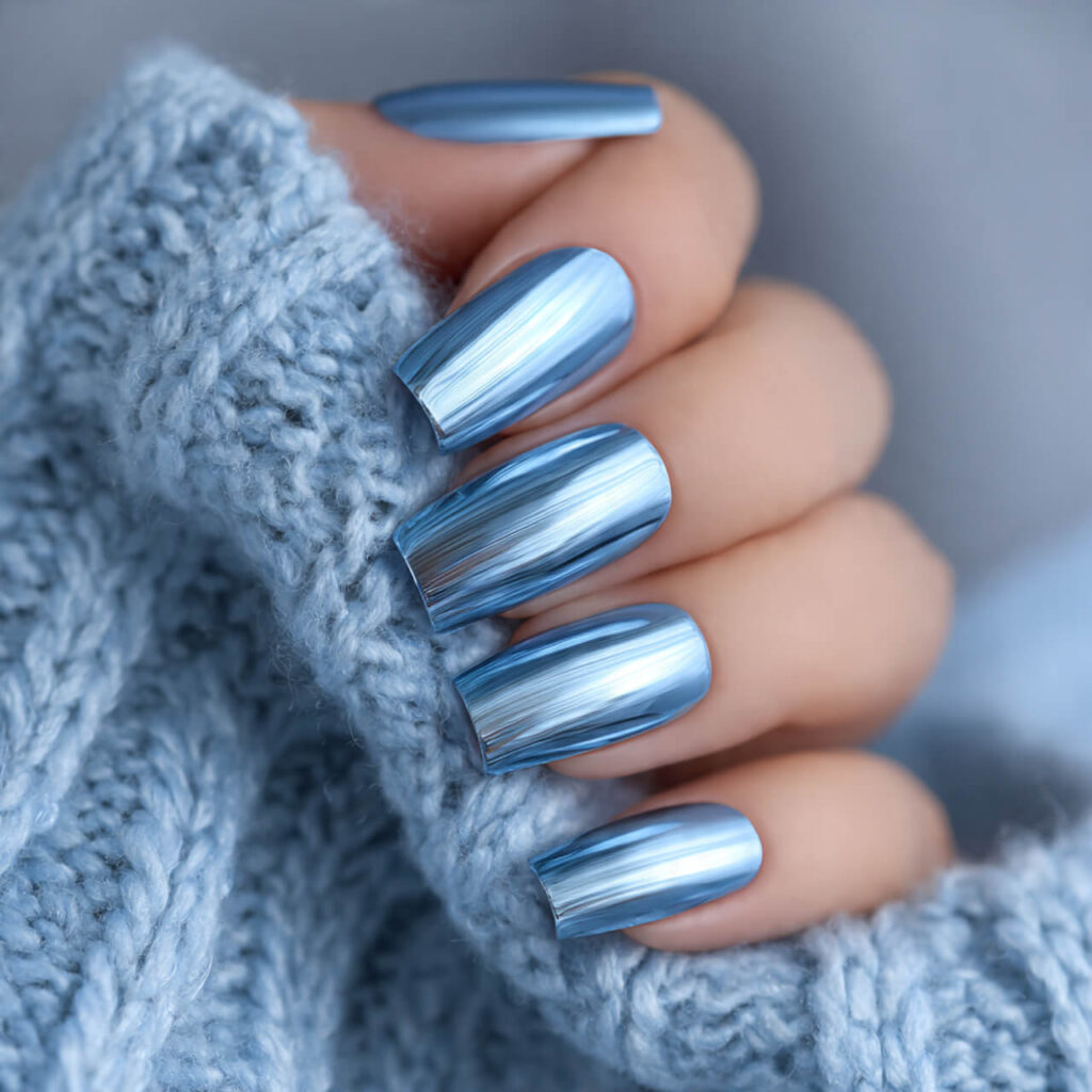 christmas nails 2026 Micro Linear Wave Chrome