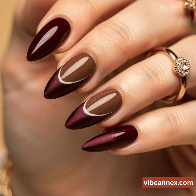 Burgundy Satin French Simple Graduation Nails 2026