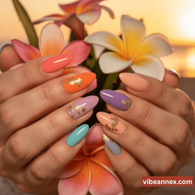 Multi-Colored Nail Designs 2026 Sunset Sorbet Multi Colored Nails
