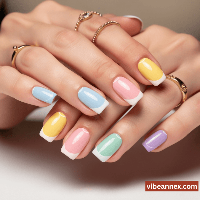 Multi-Colored Nail Designs 2026 Minimal Different Color French Nails