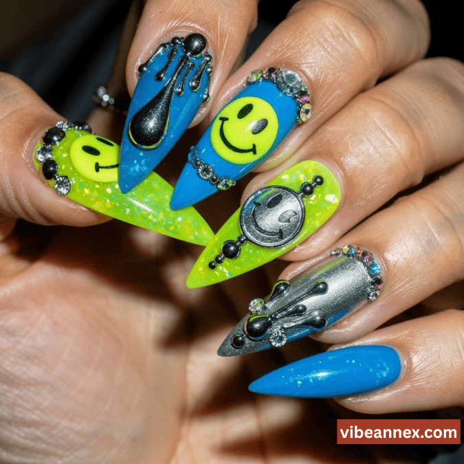 Multi-Colored Nail Designs 2026 Chrome Chaos Junk Nails