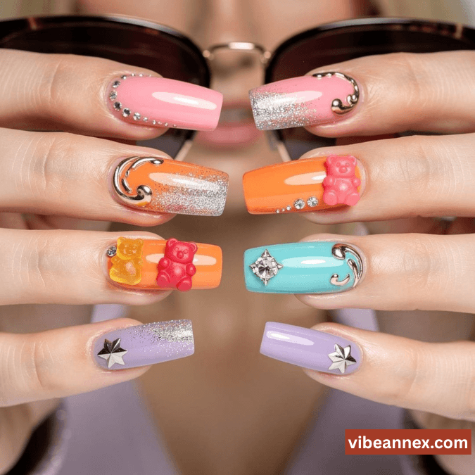 Multi-Colored Nail Designs 2026 Candy Pop Junk Nails