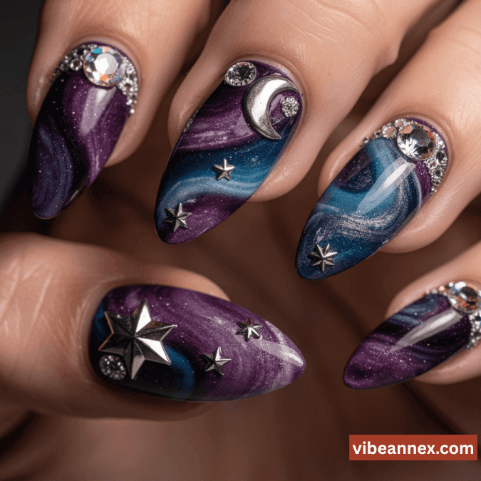 Multi-Colored Nail Designs 2026 Galactic Maximalist Nails 🌙​