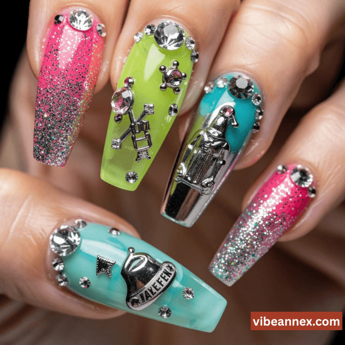 Multi-Colored Nail Designs 2026 Mixed Texture NYC Junk Nails 🍬​