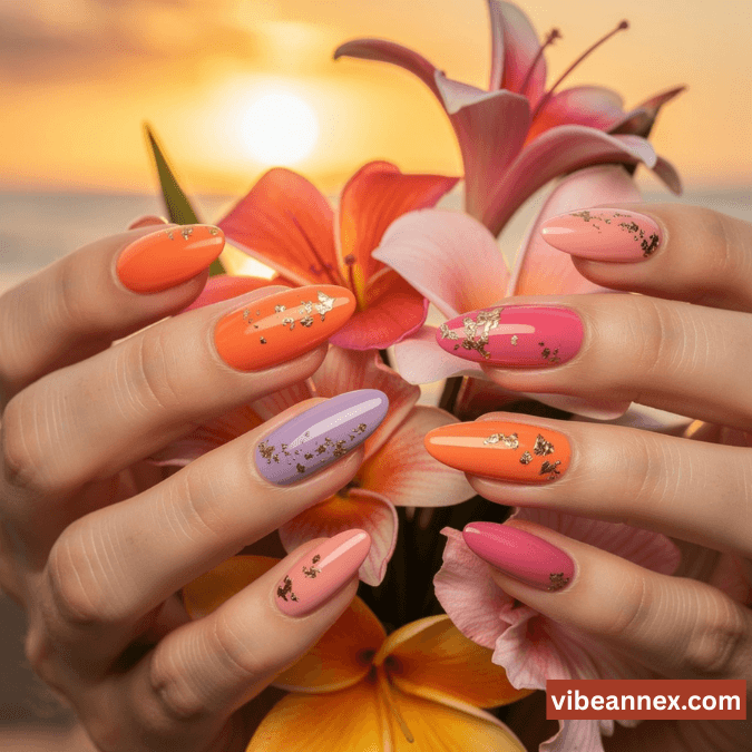 Multi-Colored Nail Designs 2026 Sunset Jelly May Nails 🌺​