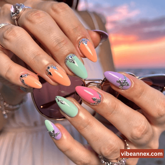 Multi-Colored Nail Designs 2026 Candy Chrome May Nails 🍭​