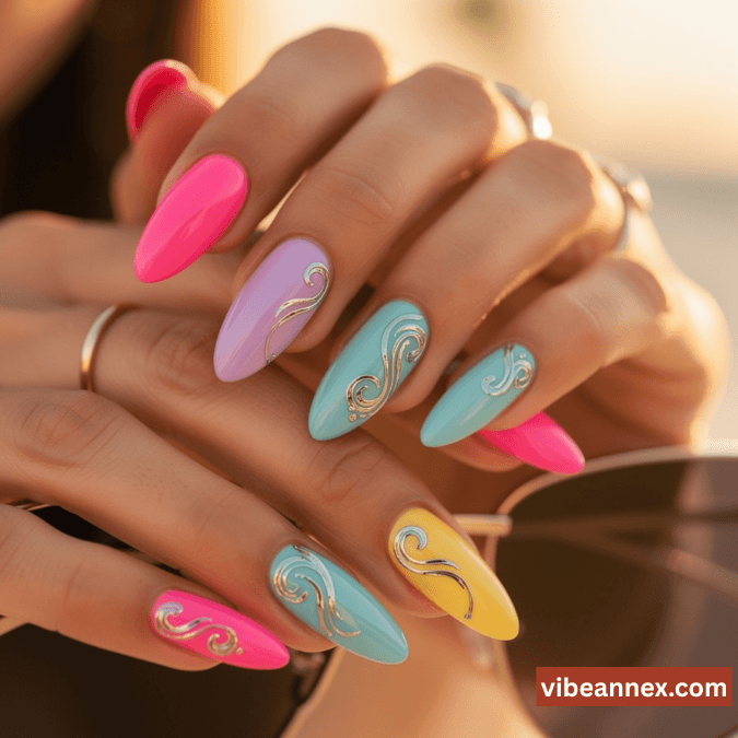Multi-Colored Nail Designs 2026 Neon Pastel Mix Nails 🌈​