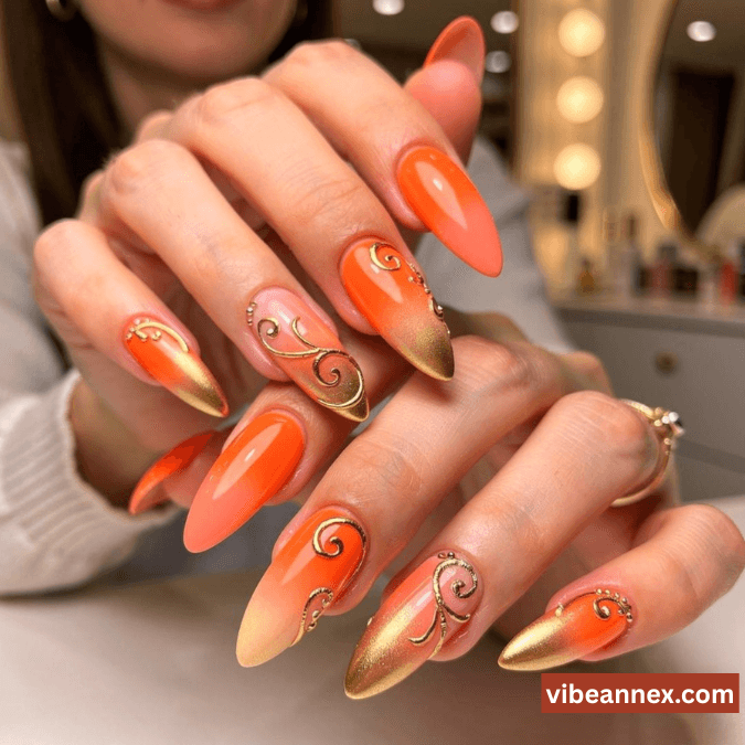 Multi-Colored Nail Designs 2026 Sunset Chrome Fade Nails 🌙​