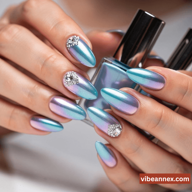 Multi-Colored Nail Designs 2026 Airbrushed Chrome Gradient Nails 💎​