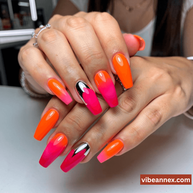 Multi-Colored Nail Designs 2026 Neon Ombre Salon Nails 🌈​